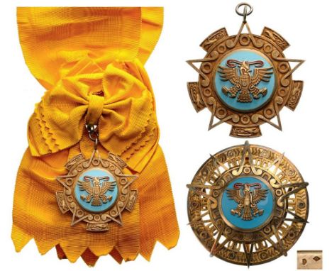 ORDER OF THE AZTEC EAGLE Grand Cross Set, 1 st Class, instituted in 1933. Sash Badge, 68x63 mm, gilt Silver, one side enamele