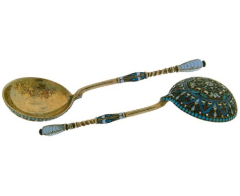 Rare silver gilt and polychrome enamel big spoon Probably a serving ladle caviar, classical model with spherical and large bo