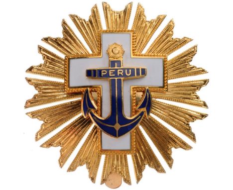 ORDER FOR NAVAL MERIT Grand Cross Star, 1st Class. Breast Star, gilt bronze, 65 mm, superimposed part enameled, reverse with 