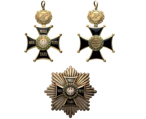 ORDER OF VIRTUTI MILITARI Grand Cross Set, 3rd Republic (1991) Type. Sash Badge, 101x70 mm, bronze gilt, enameled. Breast Sta