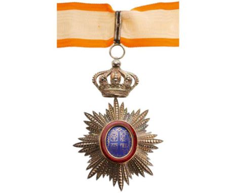 ROYAL ORDER OF CAMBODIA Commander’s Cross, 3rd Class. Neck Badge, 67x65 mm, Silver, French hallmark “boar’s head”, central me
