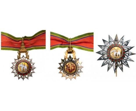 ORDER OF THE WHITE ELEPHANT Grand Officer's Set, 2nd Class, instituted in 1861. Neck Badge, 81x49 mm, Silver, multipart const