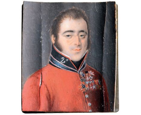 Beautiful and delicate miniature, oil on canvas stucked on wood Dimensions 6x5 cm, portrait of a Russian officer, indistinct 
