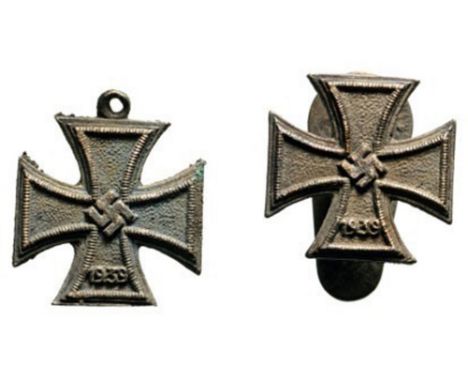 Lot of 2 Iron Cross 1939 Miniatures of 1st Class and 2nd Class, instituted in 1939. Lapelhole Badge and Breast Badge, both 15