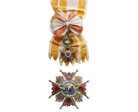 ORDER OF ISABELLA THE CATHOLIC Grand Cross Set, instituted in 1815. Sash Badge, 85x55 mm, gilt Silver, multipart construction