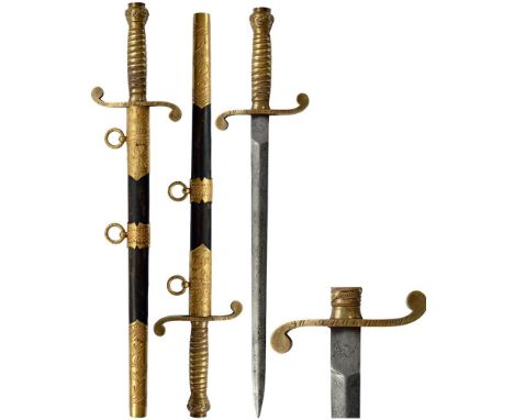 ORDER OF SAINT GEORGE NAVAL HONOR DAGGER Side Arm, 420 mm, gilt Bronze, the scabbard adorned with laurel leaf, miniature of a