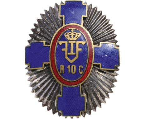 REGIMENTAL BADGE "10th CALARASI REGIMENT" Breast Badge, 50x38 mm, Silver, one side enameled, multipart construction, pin on r