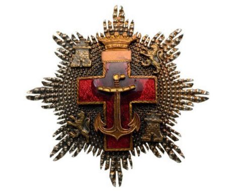 ORDER OF NAVAL MERIT 2nd Class Star, Red Enamel for Merit in War Time, Franco Type, instituted in 1895. Breast Star, 65 mm, S