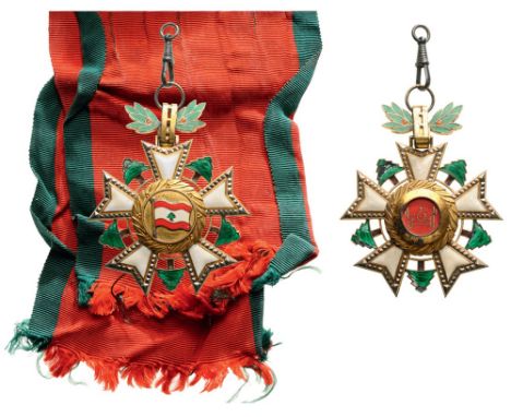 NATIONAL ORDER OF THE CEDAR Grand Cross Badge, 1st Class, 2nd Type, instituted in 1936. Sash Badge, 59 mm, Silver, central me