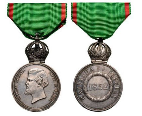 Uruguay Campaign Medal for officer's, instituted in 1852 Breast Badge, 48.5x30 mm, Silver, original suspension ring and ribbo