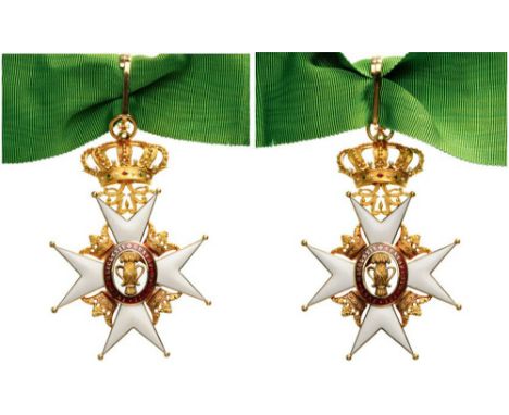 ORDER OF VASA Commander's Cross, 3rd Class, instituted in 1772. Neck Badge, 55 mm, GOLD, approx. 33g., both sides enameled, b