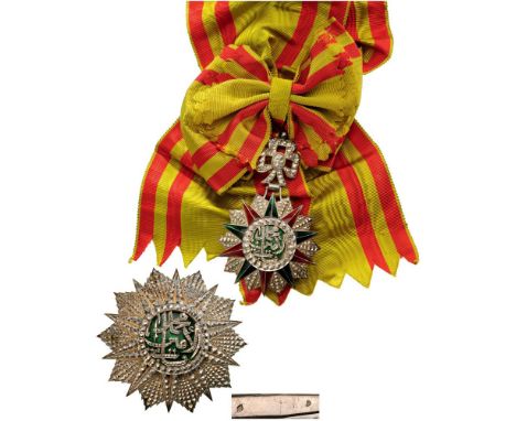 ORDER OF NICHAN AL IFTIKHAR  Grand Cross Set, 1st Class, Mohammed el Lamine Bey (1943-1957). Sash Badge, 93x58 mm, Silver, ha