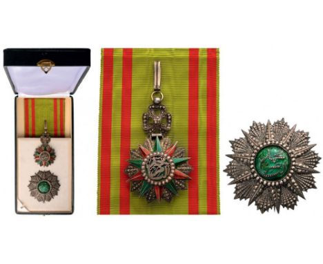 ORDER OF NISHAN EL IFTIKHAR Grand Cross Set, Mohamed el Nacer (1906-1922). Sash Badge, 90x58 mm, Silver partially enameled, c