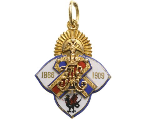 GOLD Jetton of the Military School of Kazan Breast Badge, 35x26 mm, GOLD and polychrome enamelwork and separately-made imperi