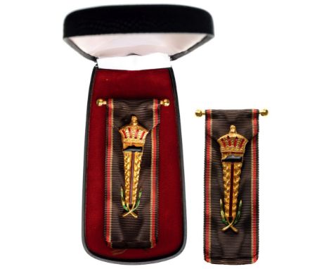 HONOR BADGE OF LABOUR, INSTITUTED IN 1948 Breast Badge, 72x20 mm, gilt Bronze, original ribbon with thin double pin on revers