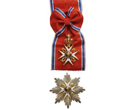 ORDER OF SAINT OLAF Grand Cross Set, 2nd Type, 1st Class, instituted in 1847. Sash Badge, GOLD, 95x61 mm, approx. 31.3 g, bot