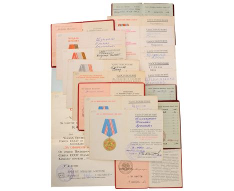 Nice Collection of 19 Awarding Documents Order of the Patriotic War 2nd Class, Order of the Red Star, Order of the Badge of H
