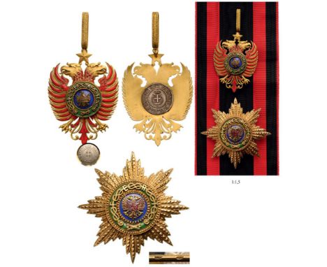 ORDER OF SKANDERBERG Grand Cross Set, 1st Class, 2nd Type (1939-1944), instituted in 1925. Sash Badge, 74x53 mm, gilt Silver,
