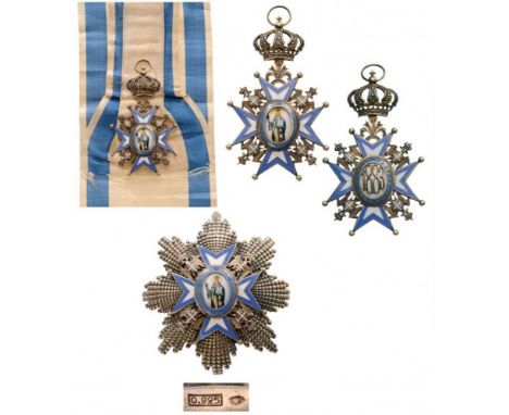 ORDER OF SAINT SAVA Grand Cross Set, 3rd Type, instituted in 1883. Sash Badge, 85x52 mm, gilt Silver, enameled, finely enamel