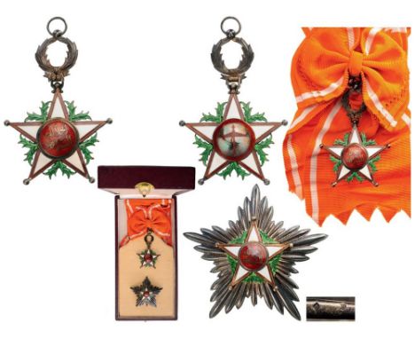 ORDER OF THE OUISSAM ALAOUITE Grand Cross Set, 1st Class, instituted in 1913. Sash Badge, 76x58 mm, Silver, enameled on both 