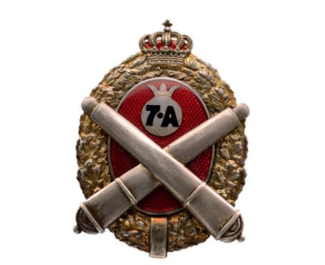 Regimental Badge "7th Artillery Regiment", Buzau Breast Badge, silver, hallmarked "SILBER, 900, maker’s mark "ABN", one side 