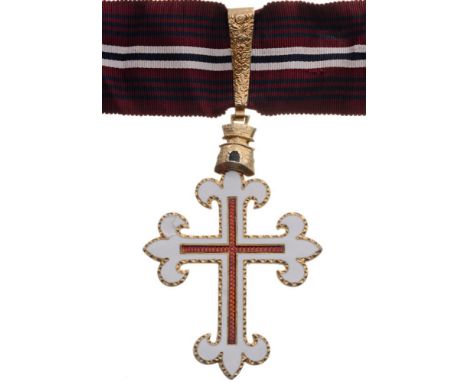 ORDER OF MILITARY MERIT Commander’s Cross. Neck Badge, gilt Silver, 67x55 mm, hallmarked, both sides enameled, with tower sus
