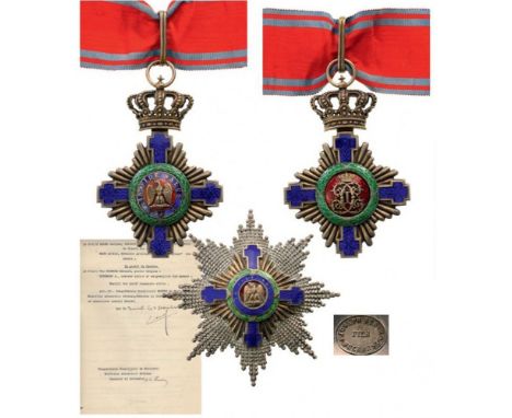 ORDER OF THE STAR OF ROMANIA, 1864 Grand Officer Set, 1st Model (1877-1932) for Civil. Neck Badge, 90x62 mm, gilt Silver, ena