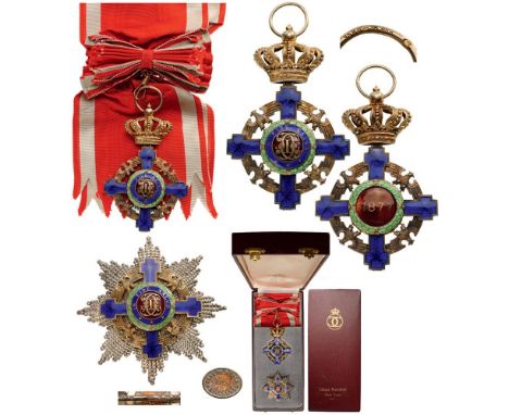 ORDER OF THE STAR OF ROMANIA, 1864 Grand Cross Set, 2nd Model (1932), Civil. Sash Badge, 92x60 mm, gilt Silver, hallmarked "1