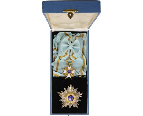 ORDER OF THE THREE STARS Grand Cross Set, 1st Class, instituted in 1924. Sash Badge, 75x50 mm, gilt Silver, both sides enamel