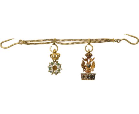ORDER OF THE IRON CROWN Chain of 2 Miniatures: Austria, Order of the Iron Crown, instituted in 1816, Breast Badge, 17x8 mm, G
