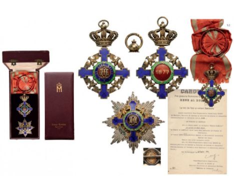 ORDER OF THE STAR OF ROMANIA, 1864 Grand Cross Set, 2nd Model (1932) for Civil. Sash Badge, 90x60 mm, gilt Silver, hallmarked