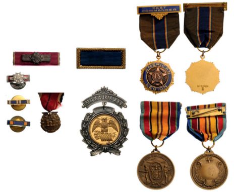Small Group of an Army Veteran NewYork National Guard Medal, American Legion Medal with bar "Past Commander", American Milita