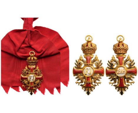 ORDER OF FRANZ JOSEPH Grand Cross Badge, 1st Period, 3rd Class, instituted in 1849. Sash Badge, 70x36 mm, GOLD, both sides en