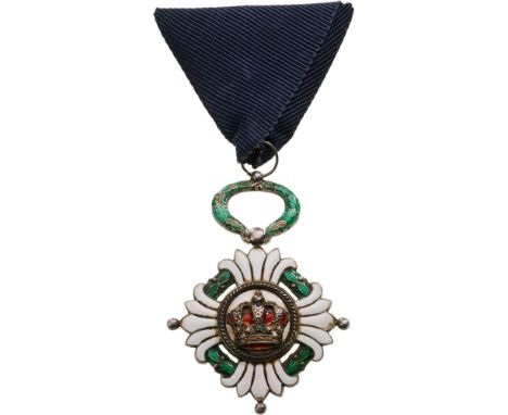 ORDER OF THE CROWN Knight’s Cross, 5th Class. Breast Badge, Silver, 42 mm, both sides enameled (a few chips in the white enam