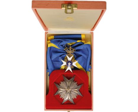 ORDER OF THE NORTHERN STAR Grand Cross Set, instituted in 1748. Sash Badge, 80x53 mm, gilt Silver, enameled, crowns in the an