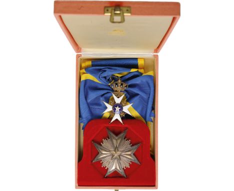 ORDER OF THE NORTHERN STAR Grand Cross Set, instituted in 1748. Sash Badge, 80x53 mm, gilt Silver, enameled, crowns in the an