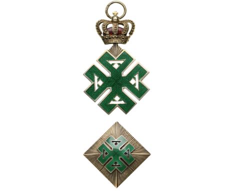 ORDER OF FERDINAND Grand Cross Set, 1st Class, intituted in 1929. Sash Badge, 69x44 mm, gilt Silver, hallmarked "900", maker’