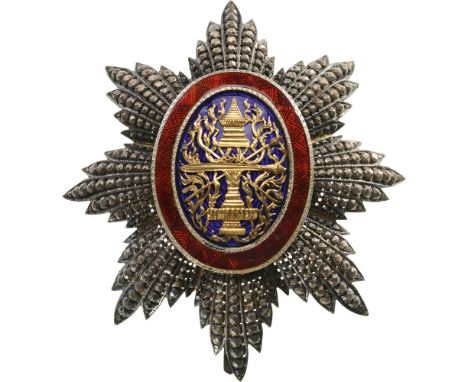 ROYAL ORDER OF CAMBODIA Grand Cross Star, instituted in 1864. Breast Star, 88x80 mm, Silver with brilliant cut rays, maker’s 