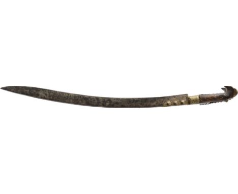 Turkish Yataghan without scabbard, end of 18th Century Steel blade with inlays, in good conditions, grip in bone with brass o