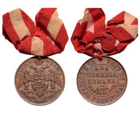 Medal of the City of Lima, instituted in 1895 For the city guard for the events of 28th of March 1895. Breast Badge, 30 mm, B