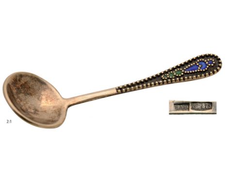 Silver enamel incense shovel Unusual small model, 5.5 cm long, weight 4 g, "84" standard guarantee (875/1000), Moscow, mark o