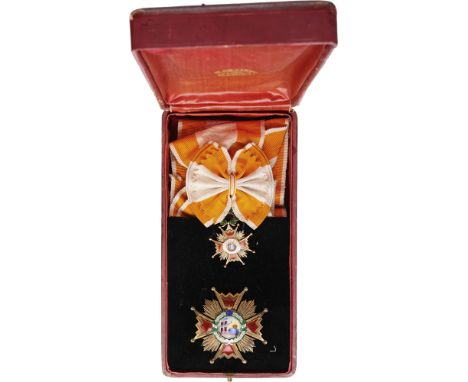 ORDER OF ISABELLA THE CATHOLIC Grand Cross Set, instituted in 1815. Sash Badge, 62x43 mm, GOLD and ilt Silver, multipart cons