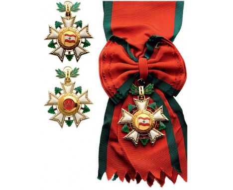 NATIONAL ORDER OF THE CEDAR Grand Cross Badge, 1st Class, instituted in 1936. Sash Badge, 62 mm, Silver partially gilt, both 