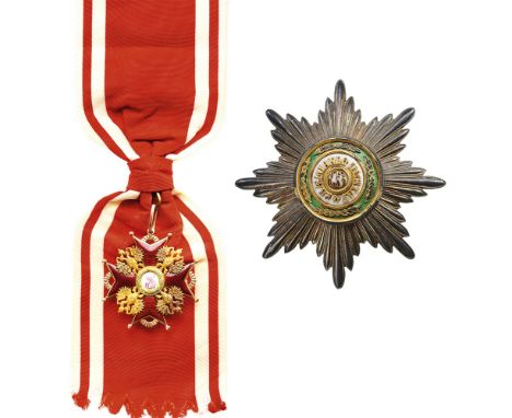ORDER OF SAINT STANISLAS 1st Class Set, instituted in 1765. Sash Badge, GOLD, enameled, hallmark "56, a, kokoshnik", maker's 