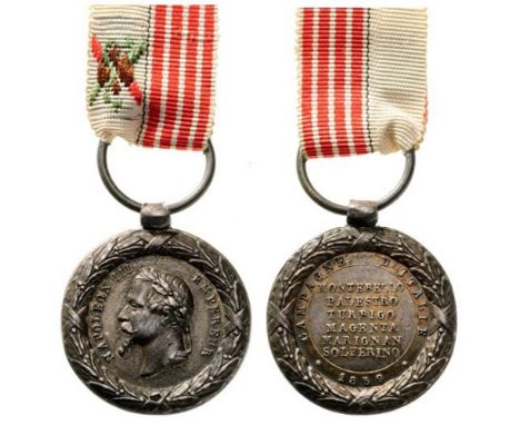 Italy Campaign Medal, unsigned, instituted in 1859 Miniature. Breast Badge, Silver, 20 mm, with original suspension ring and 