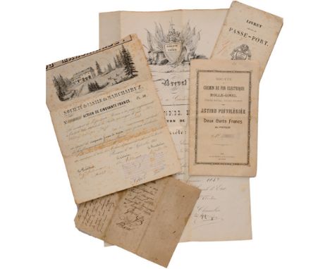 NOMINATION LETTER CANTON DE VAUD, 1852 Group of 7 Documents. Includes 3 auctions for an electric railway company, an auction 