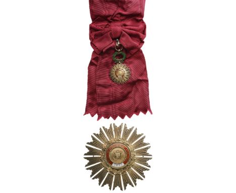 ORDER OF THE SUN OF PERU Grand Cross Set, 1st Class, instituted in 1821. Sash Badge, 66x42 mm, gilt Silver, maker’s mark “Lem