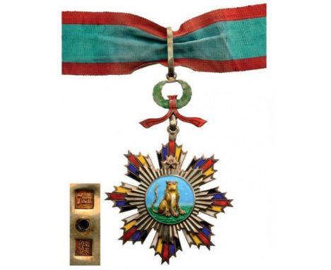 ORDER OF THE STRIPED TIGER Commander's Cross, 3rd Class. Neck Badge, 103 mm, gilt Silver, Chinese maker's marks, one side ena