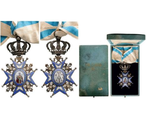 ORDER OF SAINT SAVA Commander's Cross, 2nd Type instituted in 1883. Neck Badge, 88x50 mm, gilt Silver, enameled, oval medalli