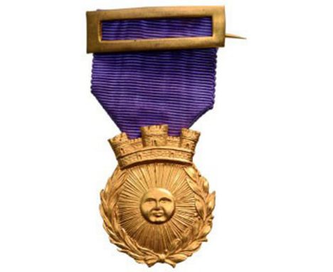 ORDER OF THE SUN, PROTOTYPE Breast Badge, 34 x 28 mm, gilt Bronze, original suspension loop and ribbon, with attachment bar. 